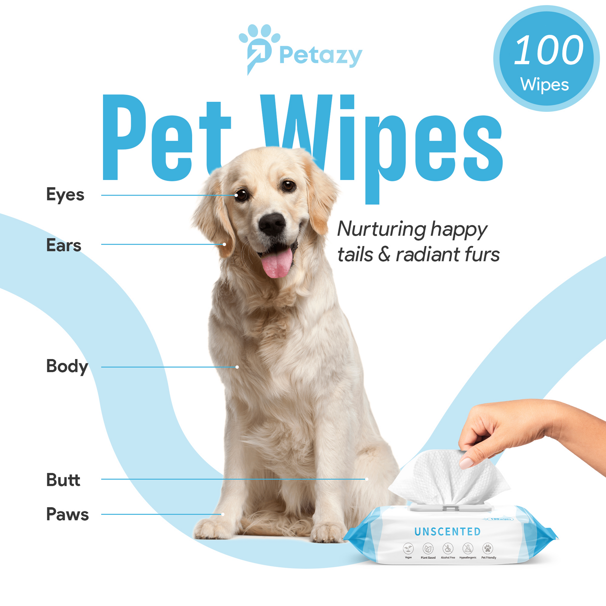 Petazy Unscented Pet Wipes 100 count