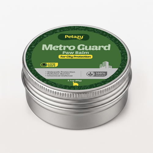 Petazy Metro Guard Paw Balm for City Protection, 100% Organic Lick-Safe Dog Paw Wax for Sidewalk Protection, Pollution Barrier, and Chemical Defense (2.1oz Tin).