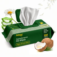 Petazy Chamomile Hypoallergenic Pet Wipes, 100-count pack with chamomile flowers, coconut and aloe vera