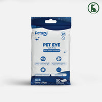 Petazy Pet Eye Wipes tear stain remover, 50 count unscented 5x6 extra-large wipes. Hypoallergenic and soothing wipes to clear discharge and prevent infection.