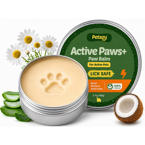 Petazy Active Paws+ Paw Balm, 2.1 oz lick-safe organic tin for active pets, with aloe, chamomile and coconut
