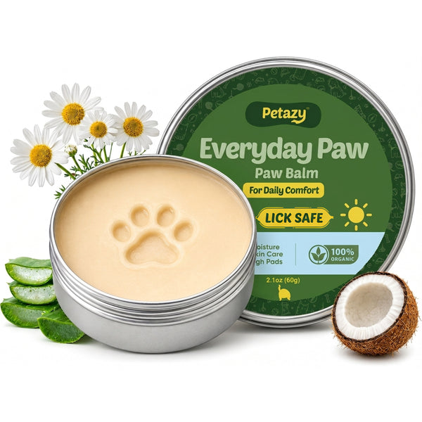 Petazy Everyday Paw Balm, 2.1 oz lick-safe organic tin for daily comfort, with aloe, chamomile and coconut