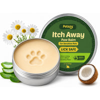 Petazy Itch Away Paw Balm, 2.1 oz lick-safe organic tin for sensitive pets, with aloe, chamomile and coconut